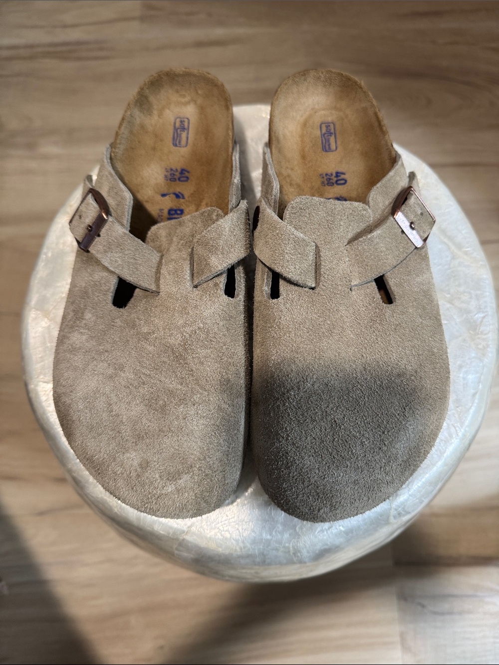 Birkenstock Suede Slip-On Clog Mules in Taupe- New no box